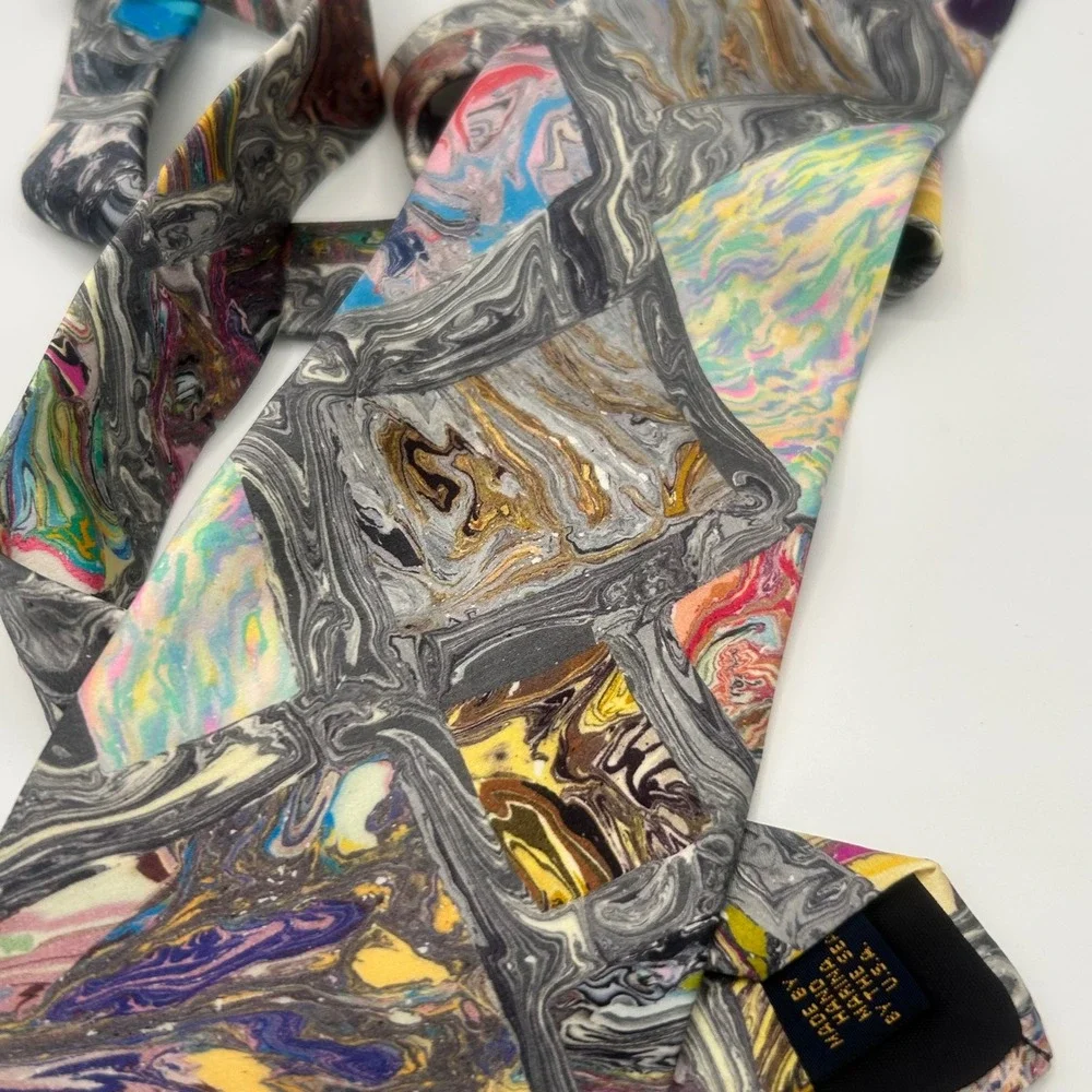 Portofino Collection Mens Silk Tie Marbled Abstract Multicolor Handmade USA